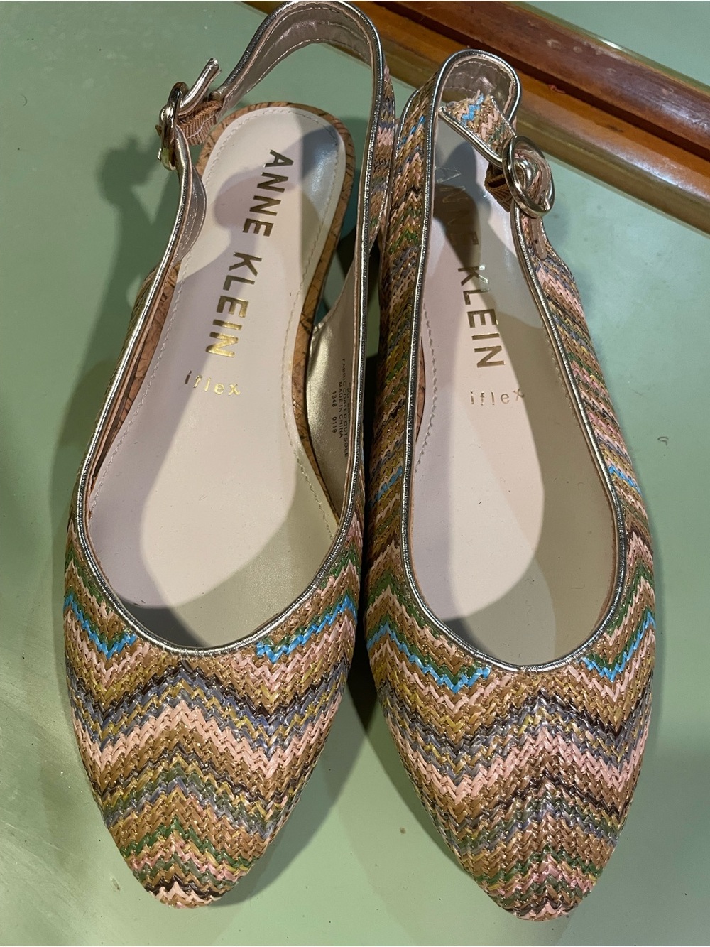 Anne Klein Pink Tan Green Blue Woven Slingback Flats